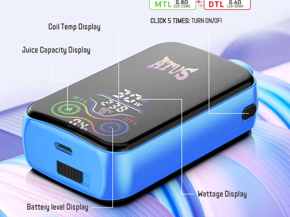 DE022 Sigaretta Elettronica Usa E Getta Puff 25000 Tiri con schermo intero ricaricabile e flusso d'aria regolabile ATVS Vape